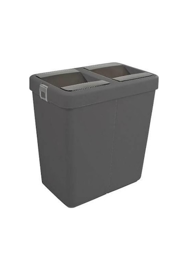 Motek Hassas Kapaklı Çift Gözlü Geri Dönüşüm Çöp Kovası Siyah 80 L Siyah