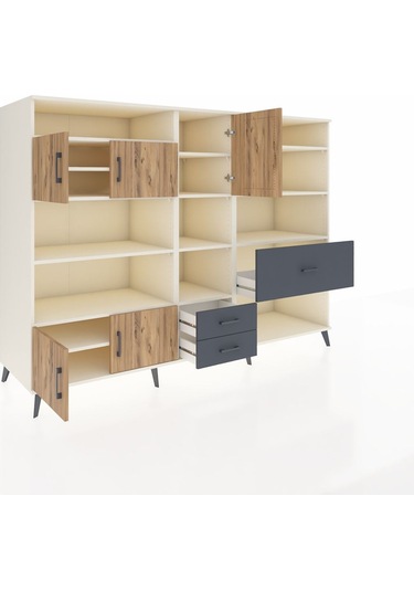 Kronos Dolap 13 Raflı 3 Çekmeceli 5 Kapaklı 220x59x163 Aytaşı-çam Aytaşı-çam/antrasit