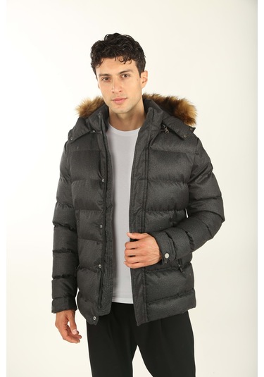 Erkek Kalın Şişme Kapüşonlu Kaban 001