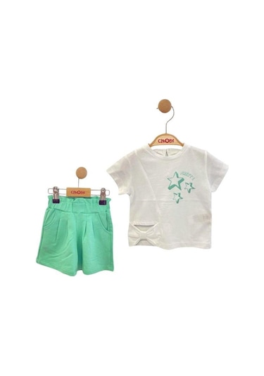 Kız Bebek Yıldız Baskılı Şortlu Takım-13896 Mint