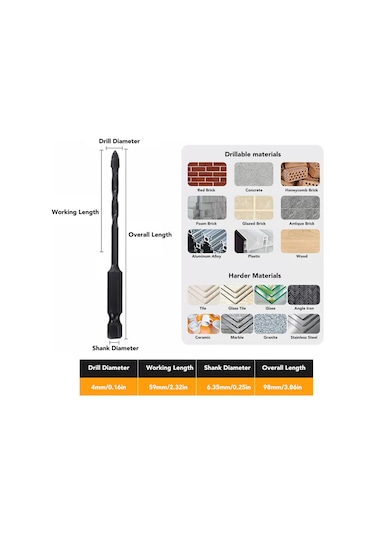 Xindoker 7 Parça Alyaş Matkap Ucu Seti, 3-12mm Çaplı, Dört Yivli, Altıgen Saplı, Dayanıklı, Taş Ve Çini İçin, Taşınabilir Saklama Kutusu İle