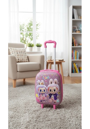 Karakterli Kız Çocuk Pembe Kabin Boy Çekçekli Valiz