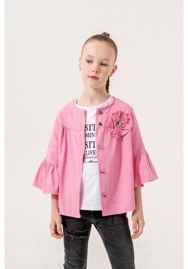 Kız Çocuk Çiçek Gömlekli İkili Kız Takım 3127 Pembe