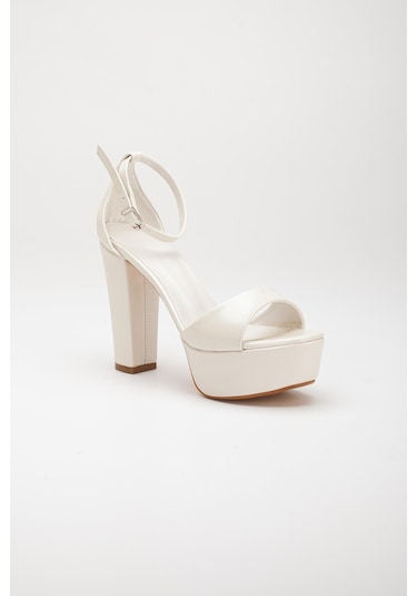 Tek Bant Cilt Sedef Kadın Platform Topuklu Abiye Ayakkabı 2386 Sedef