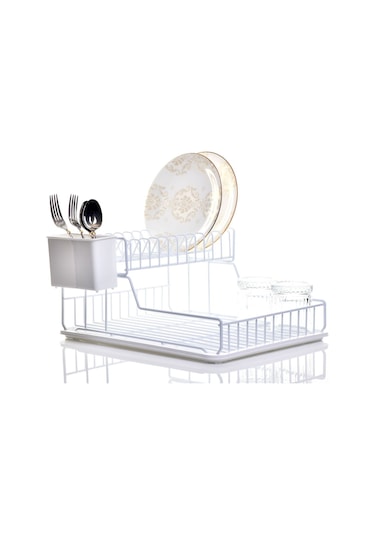 Ömür Boyu Paslanmaz İki Katlı Tabaklık Bulaşıklık BEYAZ TB2BEYAZ Beyaz