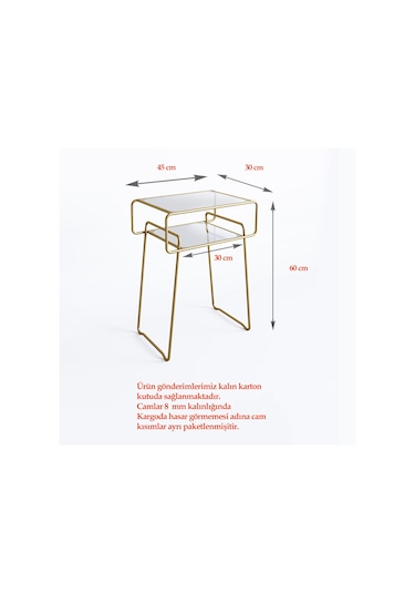 Catchme Retro Yan Sehpa. Metal Sehpa.Cam Sehpa.Salon. Yatak Odası Altın