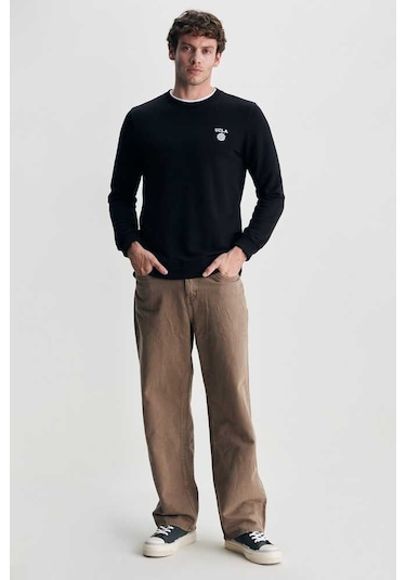 Ucla Valley Siyah Bisiklet Yaka Baskılı Standard Fit Erkek Sweatshirt Siyah
