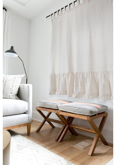 Naturel Fırfırlı Perde Rustik Vintage Krem