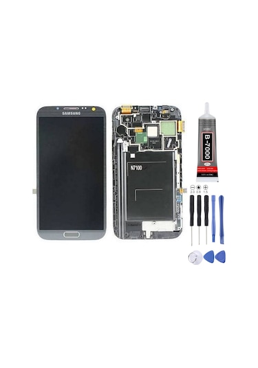 Samsung N7100 Note 2 Uyumlu Lcd Ekran Gri + Montaj Kiti
