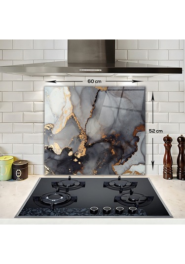 Decorita Cam Ocak Arkası Koruyucu|Stark MermerGörünümlü|52cmx60cm