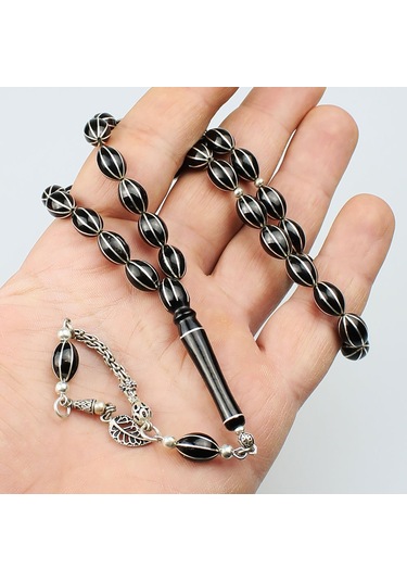 Karpuz Yarma Gümüş İşleme Erzurum Oltu Taşı Tesbih (8 x