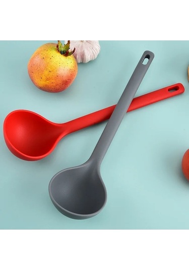 Novahub Black Büyük Kalın Silikon Kaşık Ramen Erişte Kepçe Uzun Sap Çorba Kaşığı 30x8.3cm Cn Black