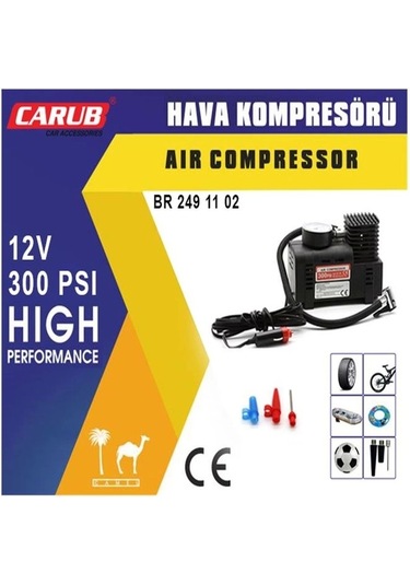 Hava Kompresörü 12v 300psi Siyah Lastik Şişirme