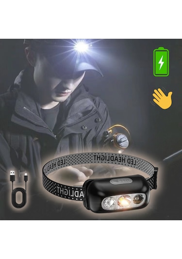 Dekohop Sensörlü Kafa Lambası Kamp Balıkçılık Şarjlı Led Işık