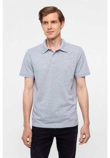 Gri Regular Armürlü Polo Yaka Tişört-37213 Gri