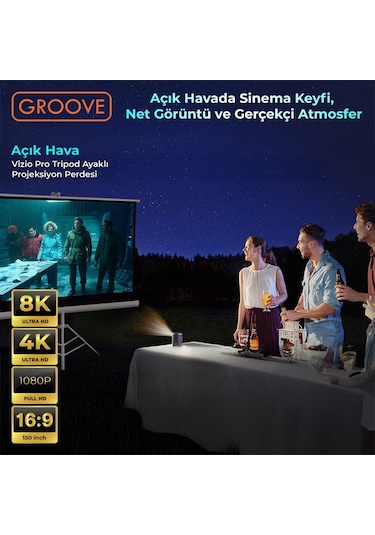Groove Vizio Pro 150 Inch 332x188cm Blackout Işık Geçirmez Tripod Ayaklı Projeksiyon Perdesi