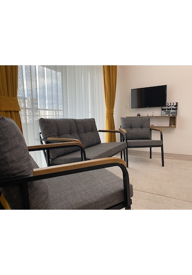 Modern Venüs Balkon, Bahçe, Cafe - Metal Kanepe Koltuk Takımı - 2+1+1 Antrasit Modernsh14 Antrasit