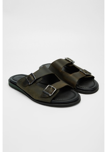 Valmenti Clemente Erkek Haki Hakiki Deri Düz Terlik 537 518-val Erk Trlk Y23 Haki