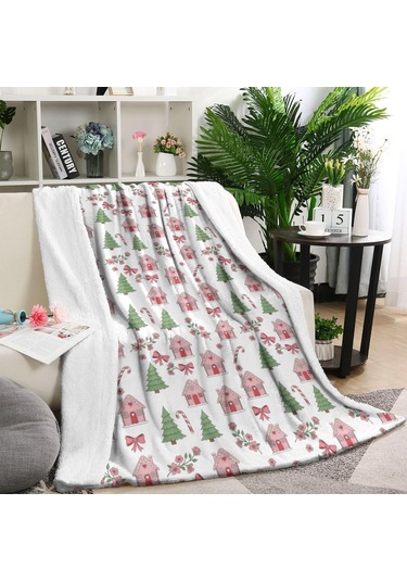 Noel Desenli 40x50 İnç Polar Battaniye, Yumuşak, Hafif Ve Kalın, Erkek, Kadın Ve Çocuk İçin Noel Zencefil Ekmek Evi