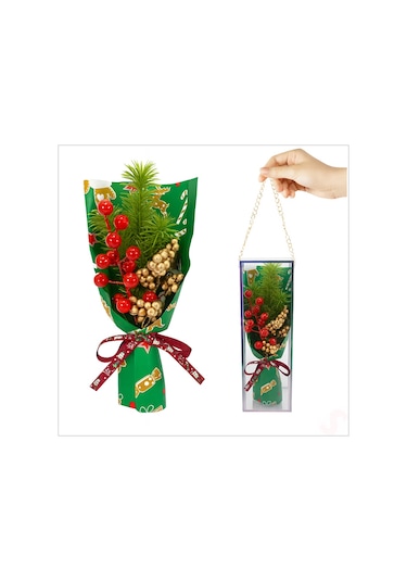 Pvc Kutulu Kokinalı 26cm X 8,5cm Yılbaşı Buketi - Yeşil