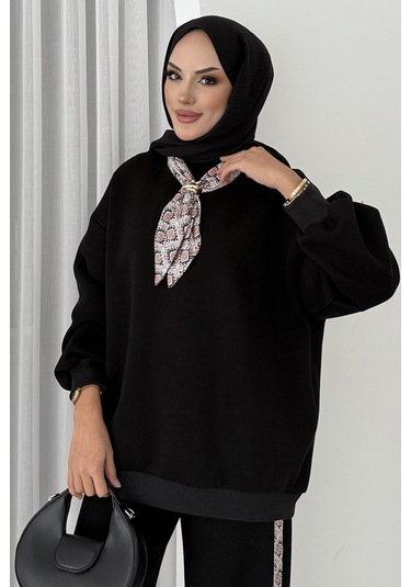 Fularlı Üç İplik İkili Takım 1654 - Siyah Siyah