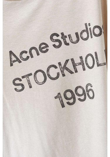 Acne Studios 1996 Logo Baskılı Tişört - Pamuk Karışımı - Oversize Kesim & Yıpranmış Detaylar Beyaz