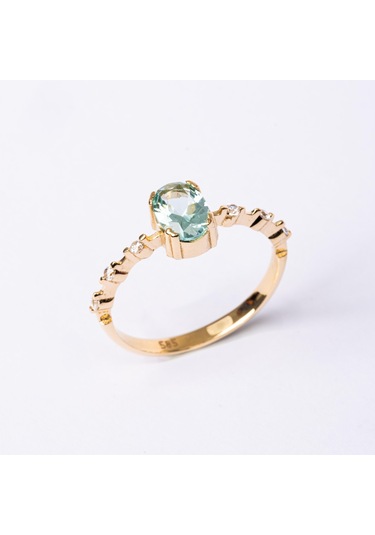 Gümüş Yüzük - Green Topaz Taşlı Kadın Modern Tasarım 925 Ayar Gümüş Evlilik Teklifi Yüzüğü Sarı