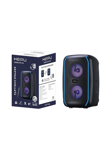 Hepu HP-932 Taşınabilir Işıklı Kablolu Mikrofonlu Bluetooth Hoparlör
