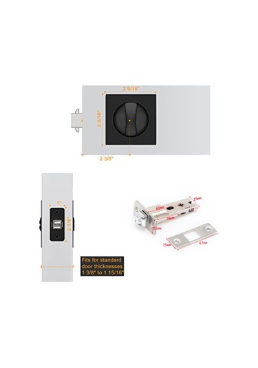 Nayomiglow Cep Kapı Kilidi, Mat Siyah Çağdaş Gizlilik Kare Cep Kapı Donanımı, Siyah Sürgülü Cep Kapı Kilidi