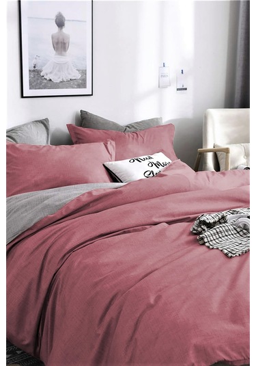 Tek Kişilik Ranforce Çift Taraflı Nevresim Seti - Çarşafsız Gülkurusu-gri