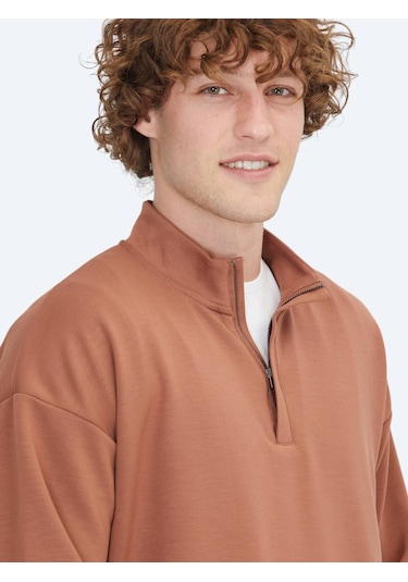 Kip Kiremit Dik Yaka Sweatshırt Kiremit