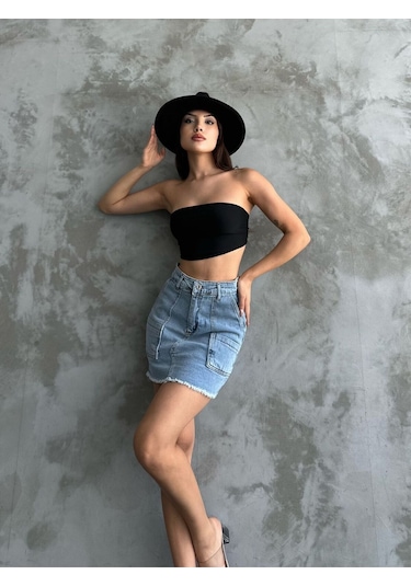 Kaizer Denim Kot Mini Etek Mavi