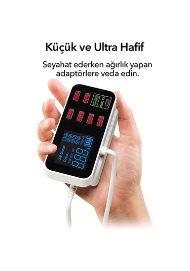 Spovan Impro Led Ekranlı 8 Port Usb Type C Şarj Cihazı