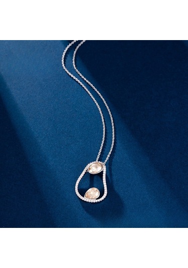 Zirkon Taşlı Damla Detaylı Asimetrik Platin Kaplama Kadın Kolye Silver