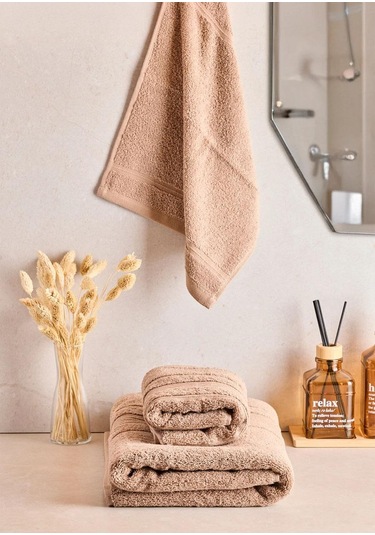 Towy Beige 100% Pamuk 3'lü Banyo Havlusu Seti Bej