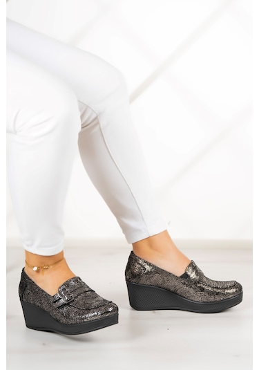 Erkan Saçmacı Taylor Gümüş Yılan Hakiki Deri Dolgu Topuklu Günlük Ayakkabı Gümüş