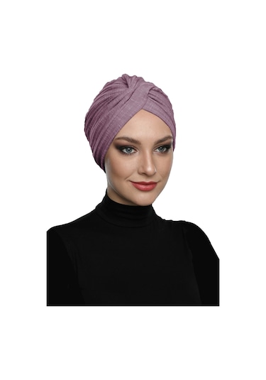 Çapraz Penye Astarlı Koyu Leylak Hazır Türban Tesettür Havuz Bonesi Koyu Leylak