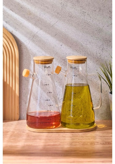 Std Gaella Bamboo 2 Li 900ml Tepsili Yağlık-sirkelik Seti 3 Parça Borosilikat Seffaf Şeffaf