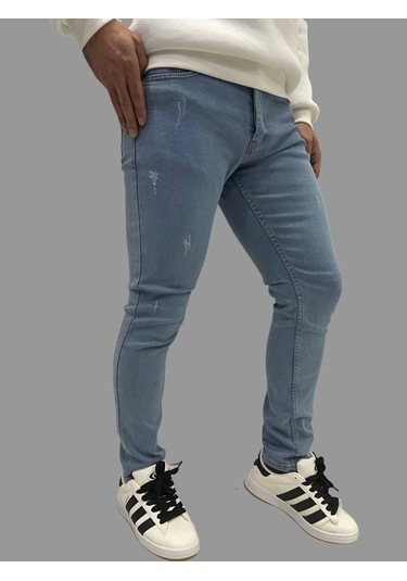 Erkek Dar Paça Tırnaklı Newone Buz Mavisi Kot Pantolon Buz Mavisi