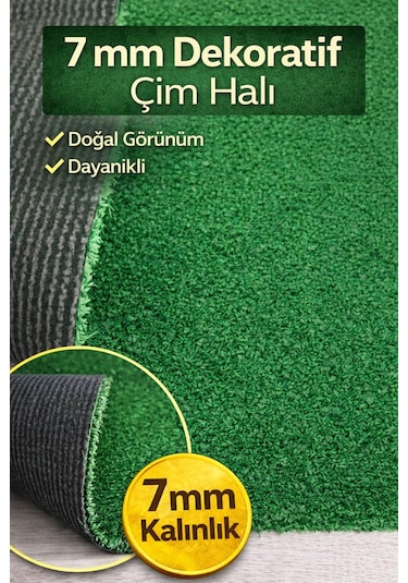 7 Mm Dekoratif Çim Halı Doğal Görünüm, Pratik Kullanım 200 x 500