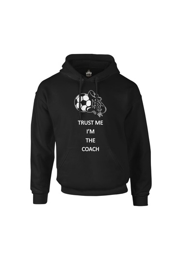 Trust Me I'M The Coach Siyah Erkek Fermuarsız Kapşonlu