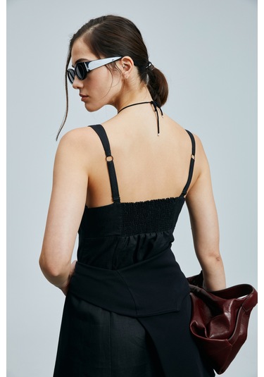 Lufian Selene Kadın Askılı Keten Elbise Siyah Siyah 121290015100100 Siyah