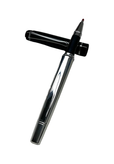 Siyah Gümüş Deri Kılıflı Tükenmez Roller İmze Kalemi 1209gm