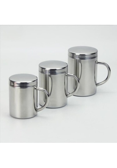 Pazly Cbtx 304 Çift Yalıtım Kahve Bardağı, Paslanmaz Çelik, 200 Ml, Kapaklı, Dayanıklı Gümüş