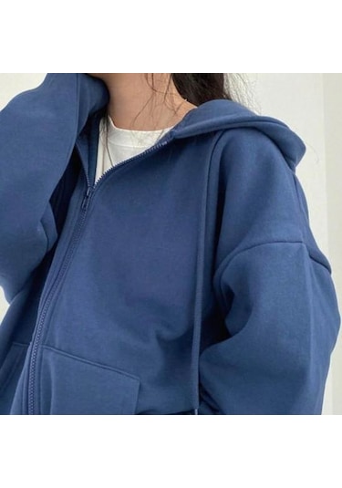 Koyu Gri Kadın Kış Ceket Fermuar Kapatma Kalın Kapşonlu Uzun Kollu İpli Gevşek Düz Renk Cepler Elastik Manşet Bayan Sonbahar Ceket Koyu Gri