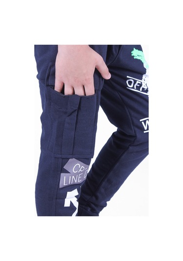 2 Li Fermuarlı, Baskılı X Collection Erkek Çocuk Eşofman Altı Füme - Lacivert