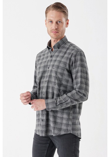 Siyah Uzun Kollu Ekoseli Gabardin Sert Yaka Cepli Casual Comfort Fit Gömlek 1004235113-siyah Siyah