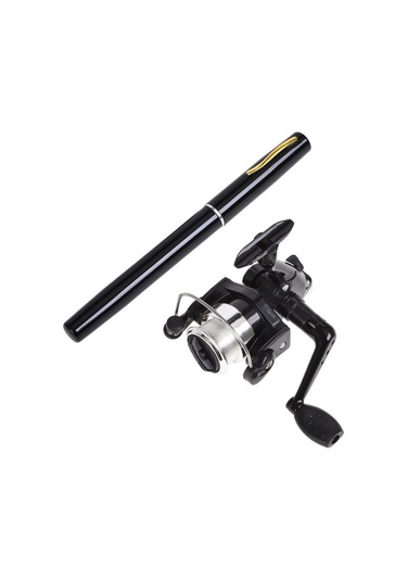 Shineyee Siyah 1.0m Uzatılabilir Kalem Olta Kamışı Ve Mini Spinning Makinesi Seti - Gömlek Cebine Sığar, Anti-ters Çevrimli, Balıkçılık Enthüslastları İçin Hediye