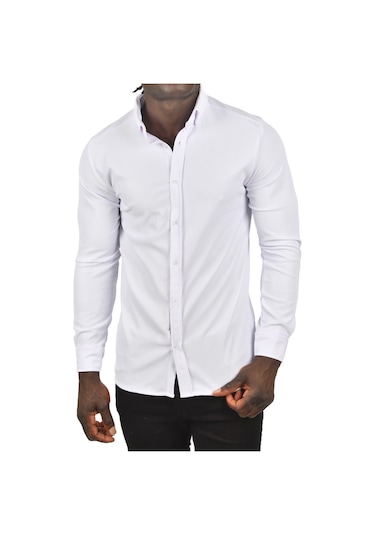 Deepsea Erkek Beyaz Fitilli Uzun Kollu Gömlek 2500805 Beyaz