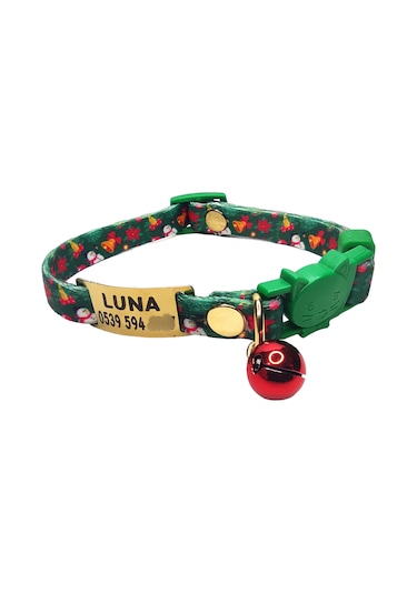 Ayz Markalama Güvenlik Kilitli İsimli Kedi Tasması Yılbaşı Temalı